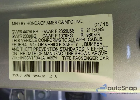 2018 Honda Accord Sport z USA, uszkodzony, nr VIN 1HGCV1F3XJA100979